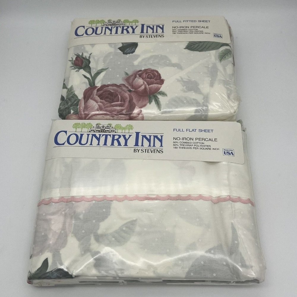 Country Inn by Stevens Full Flat & Fitted Sheet Set Candy Stripe Rose NIP